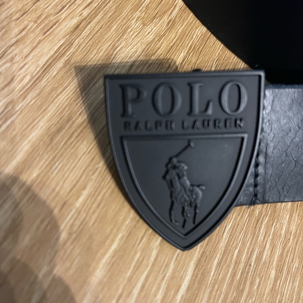 Ralph Lauren Black Leather Belt with Logo Buckle - Picture 4 of 7